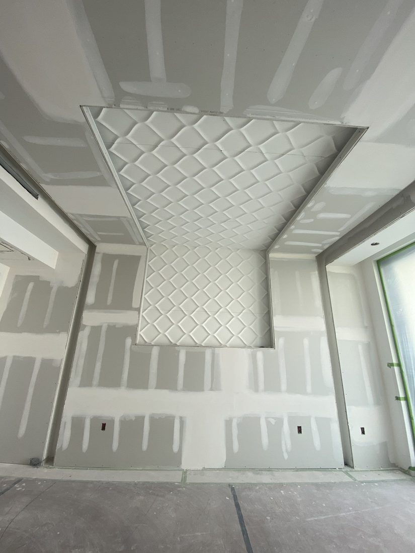 Coffered ceiling detail framed and finished in drywall