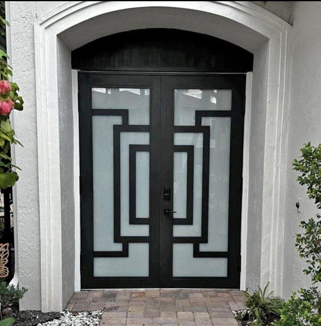 Custom iron and glass double entry doors